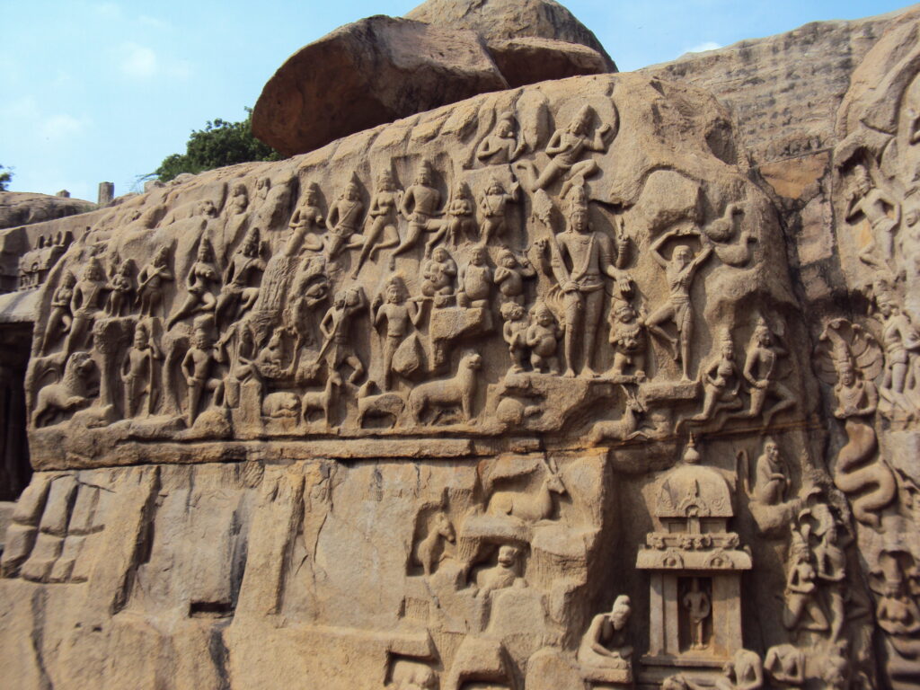 ARJUNA'S PENANCE - MAHABALIPURAM DESCENT OF THE GANGES BY VISHNU SNAKE PARK, CHENNAI romulus whitaker Tamil Nadu beach shore temple chennai kanya kumari madurai pondicherry mahabalipuram kodaikanal rameshwaram heritage historical